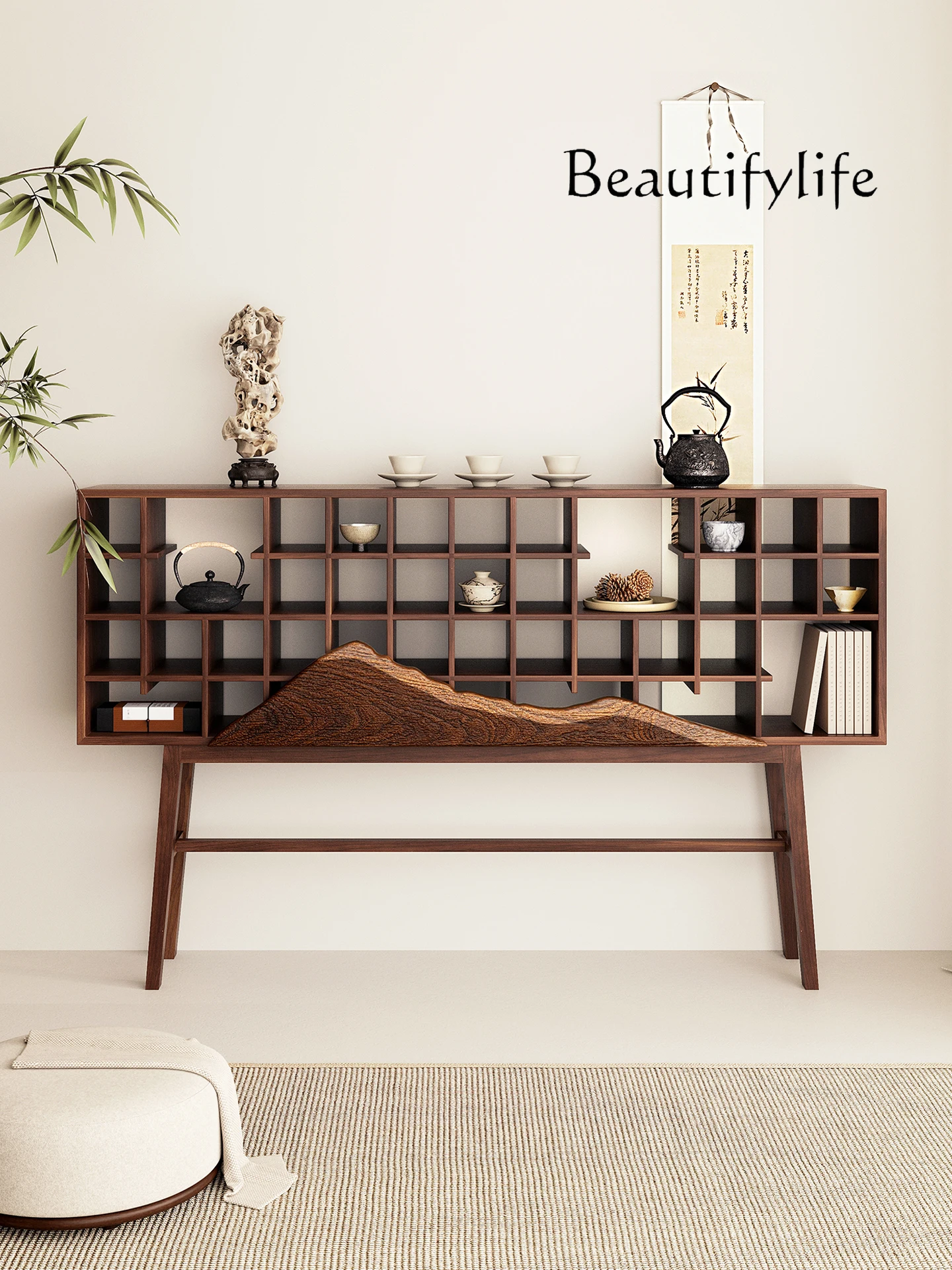 

Solid wood Bogu frame, entrance cabinet, tea set display rack, storage, living room, tea room storage, designer model