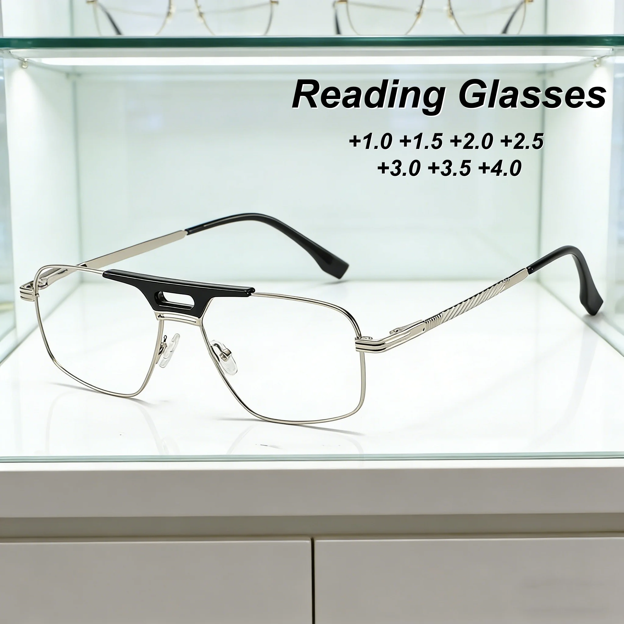 

2026 New Fashionable Personalized Double Beam Metal Box Women's Reading Glasses Retro Neutral HD Anti Blue Light Glasses