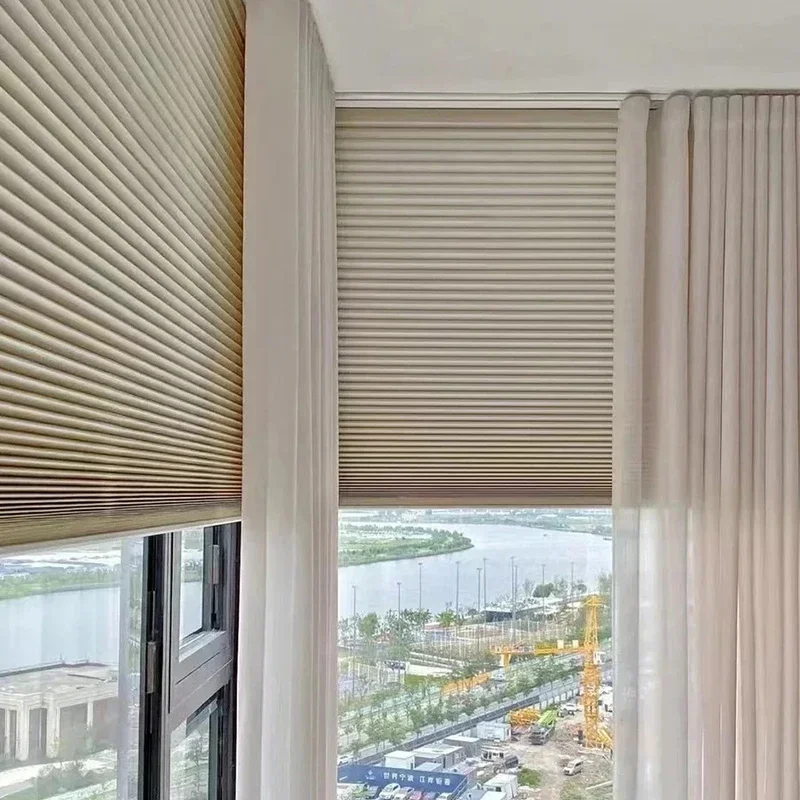 

Motorized Window Honeycomb Pleated Blind System No Drill Honeycomb Blinds Cellular Shades