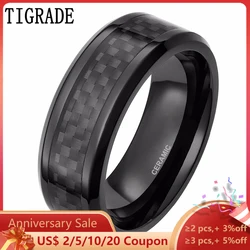 TIGRADE 6/8mm Men's Black Rings Carbon Fiber Inlay Ceramic Ring Wedding Band Dark Male Jewelry Finger Band Unique anillo hombre