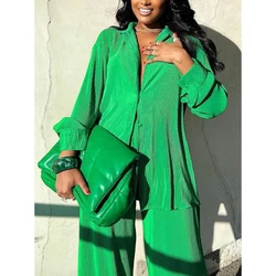 Sexy Women Pajamas Suit 2 Pieces Outfits Office Lady Long Sleeve Lapel Pants Suits Loose Sleepwear Casual Wide Leg Trousers Set