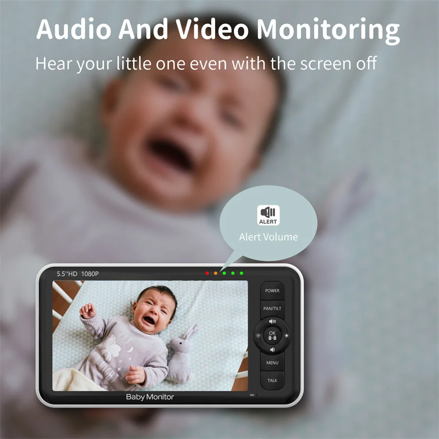 Babystar 5.5" Baby monitor,Pan-Tilt-Zoom,1000ft Range No WiFi, night vision, temperature, lullaby, two-way audio, VOX mode