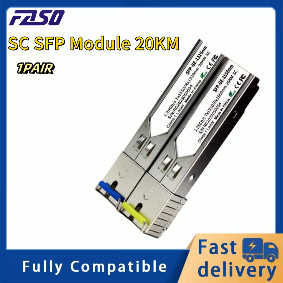 

1.25G Fiber Optic Transceiver SFP Module 1310nm/1550nm SC Simplex Singlemode DDM 20KM SFP Compatible with Cisco/Mikrotik Switch