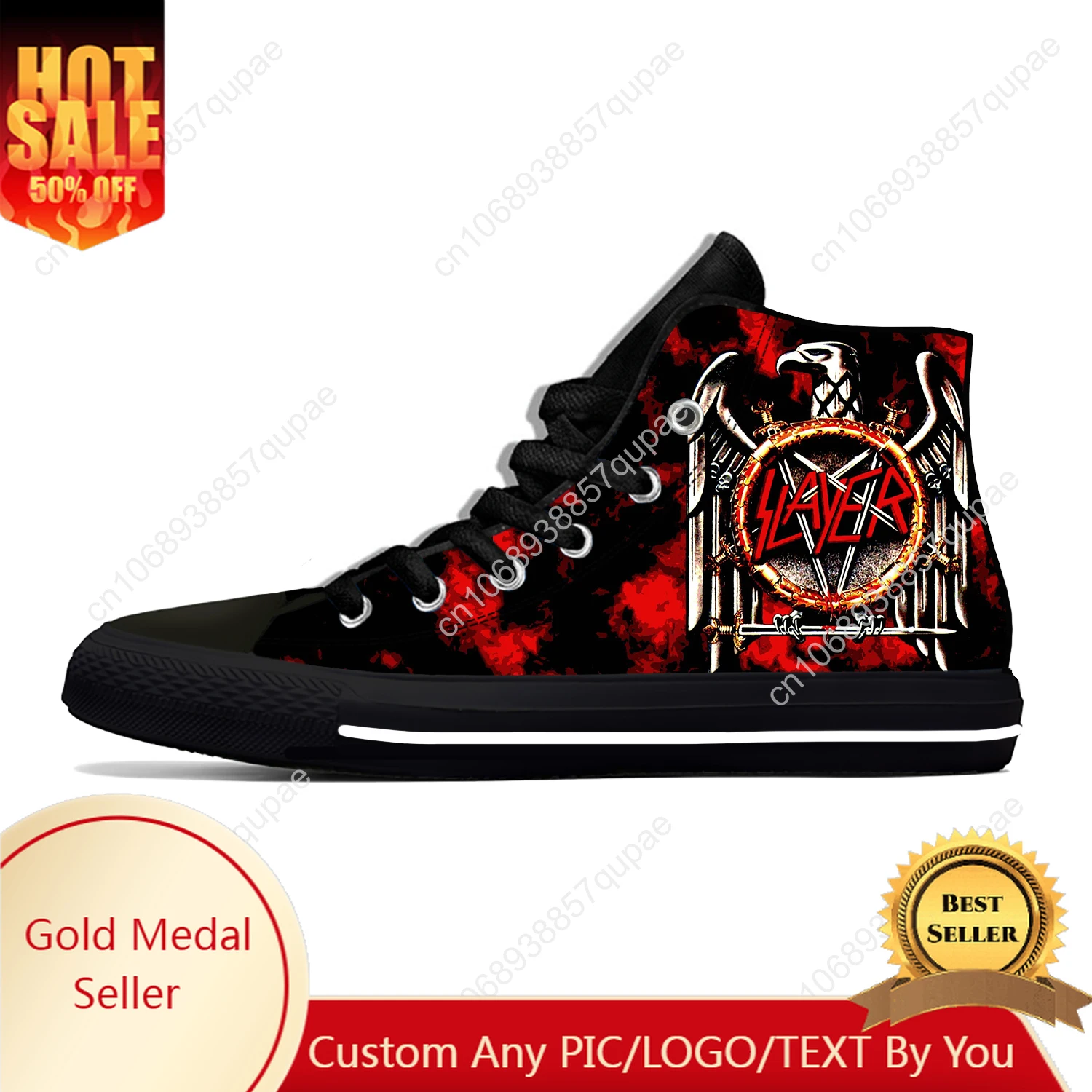 

Slayer Heavy Metal Rock Band Horror Scary Fashion Casual Cloth Shoes High Top Lightweight Breathable 3D Print Men Women Sneakers