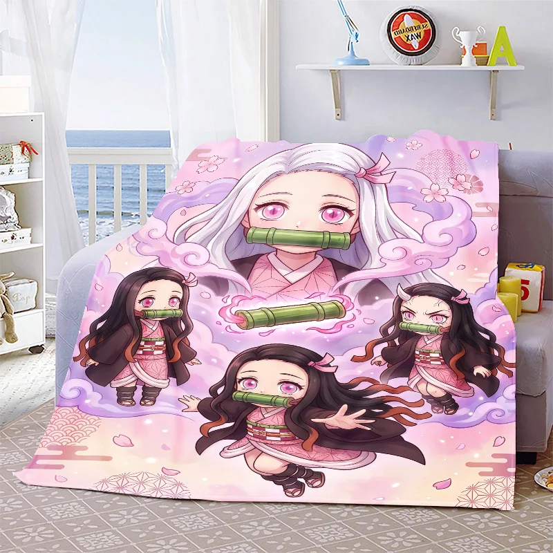 Nezuko Anime Decorative Flannel Blanket Soft Warm Throw Cozy Blanket for Sofa Bed Home Decor -QJY