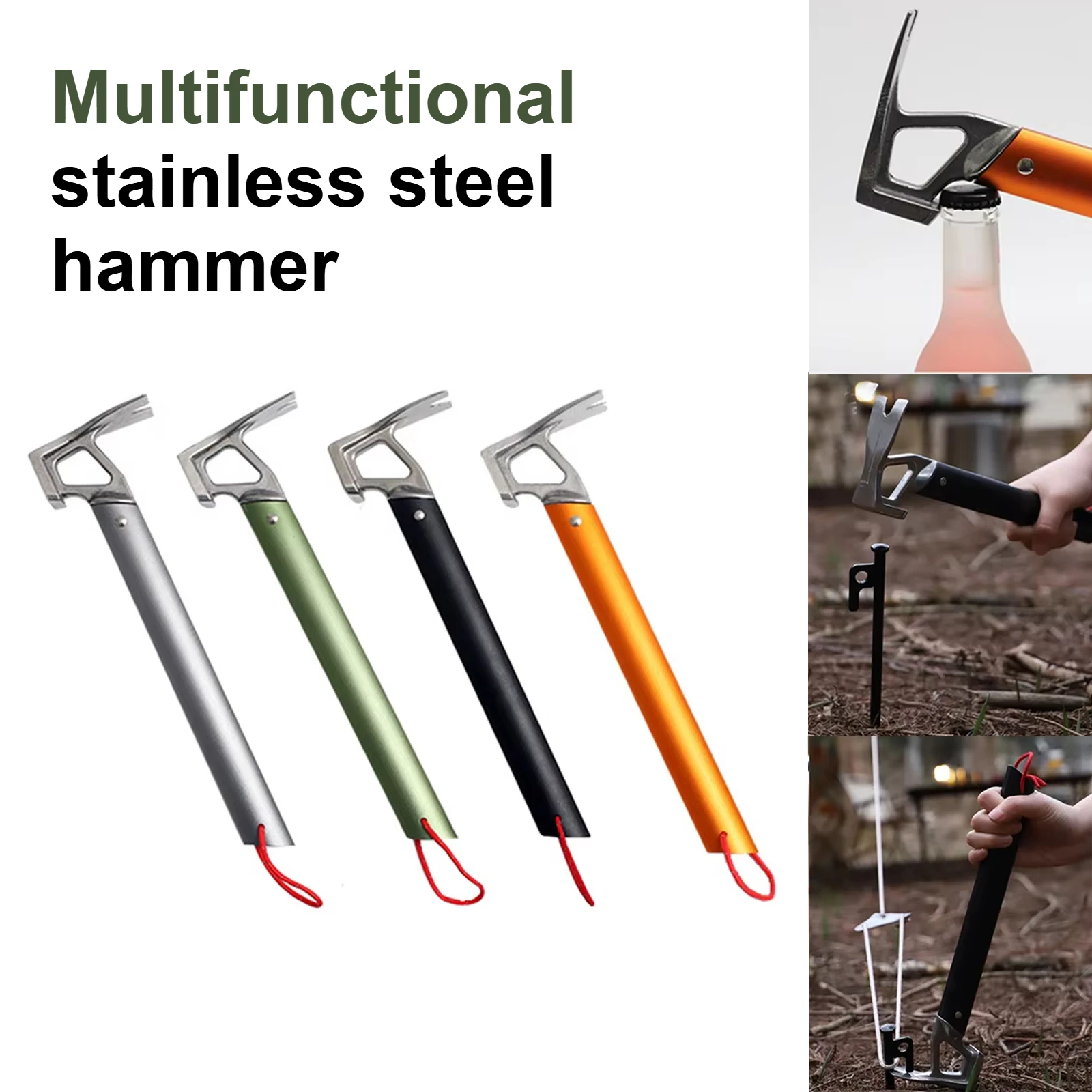 Multifunctional Hammer Tent Stake Nail Remover BottleOpener for Outdoor Camping Gardening Backpacking Hikin Lightweight Portable