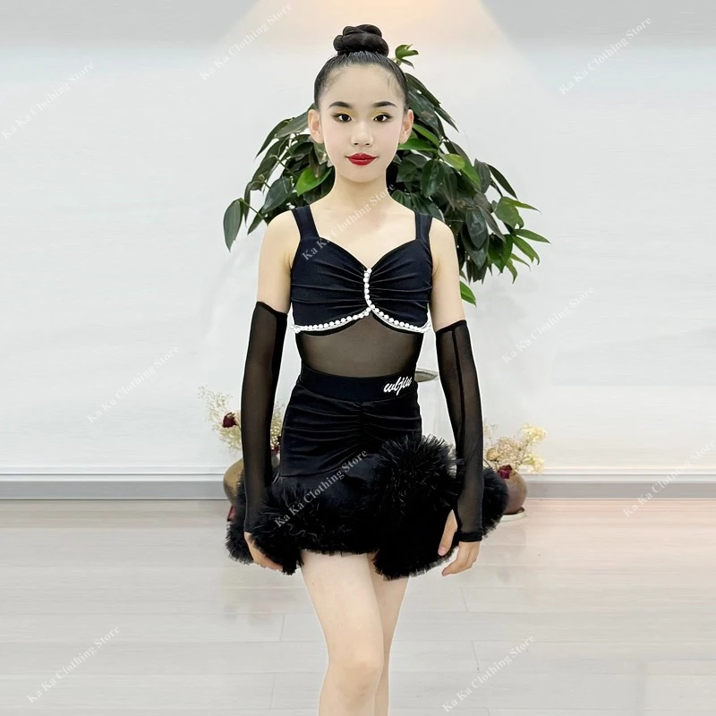 

Платье для латинских танцев сальсы, бальное платье для девочек, стандартный детский танцевальный костюм для румбы, самбы, танго, платье для латинских танцев для девочек, юбка