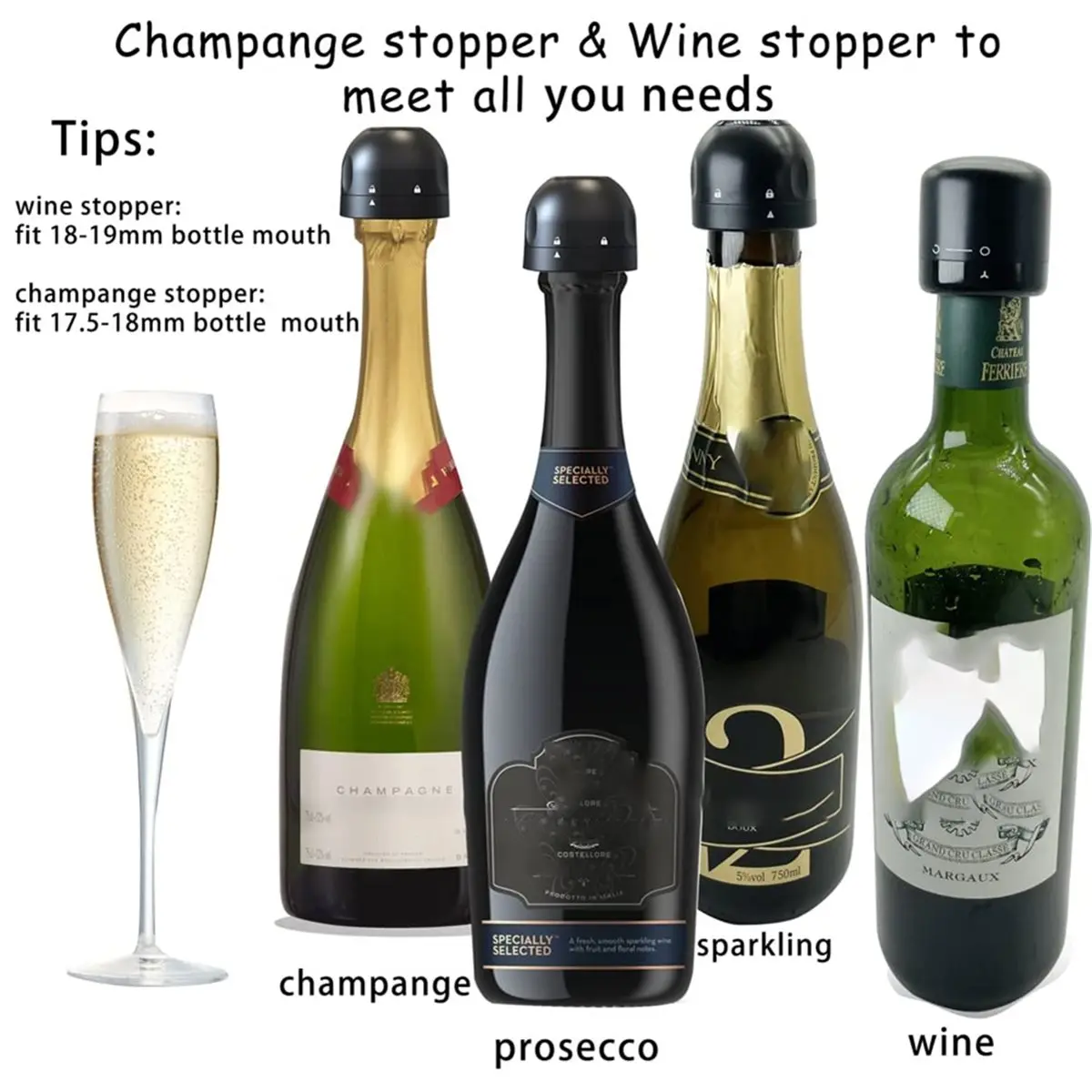Champagne and Wine Stoppers, (4Pack) Champagne and Wine Sealer, Reusable Silicone Leakproof Champagne & Wine Stoppers