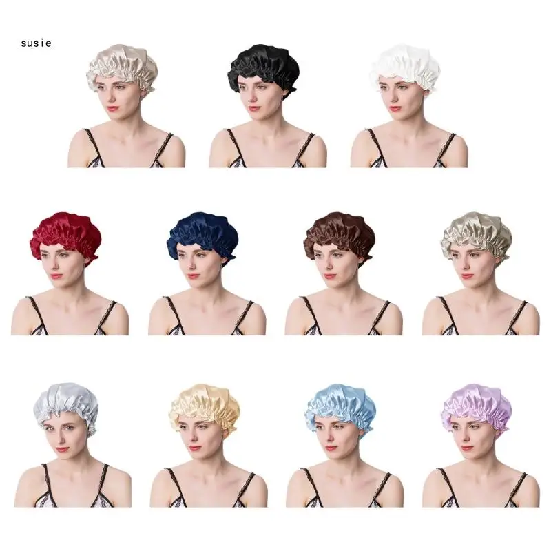 

X7YA MulberrySilk Shower for Women Reusable Shower Elastic Hair Bonnet