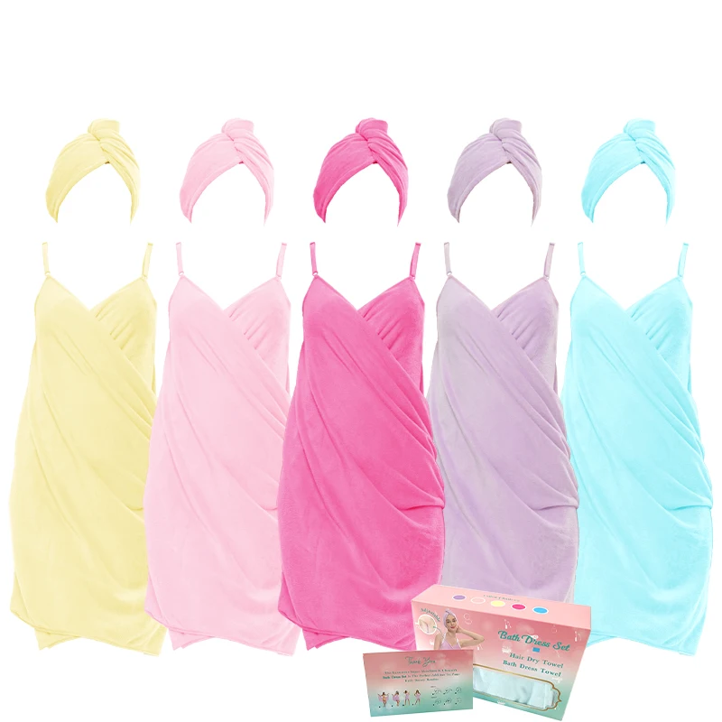2-teiliges Damen-Bademantel-Set – Sexy rückenfreies Camisole-Duschkleid, saugfähiges Träger-Nachthemd für den Heimgebrauch