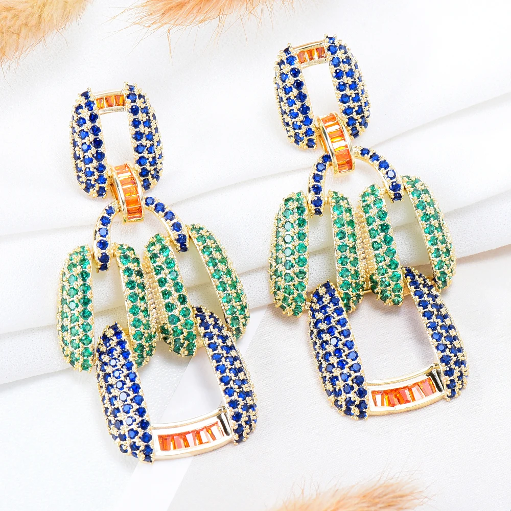 GODKI 60MM Tricolor Drop Earrings For Women Wedding Party Dubai Bridal Jewelry boucle d'oreille femme Gift Jewelry 2021