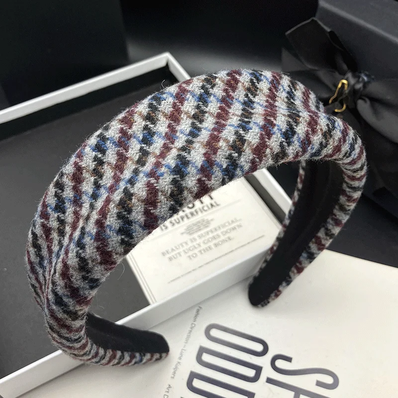 Pasador de Pelo Estilo Retro de Hong Kong con Diseño de Cuadrícula Qianniao, Diadema Nueva para Mujer, Diadema para el Cabello y la Cara