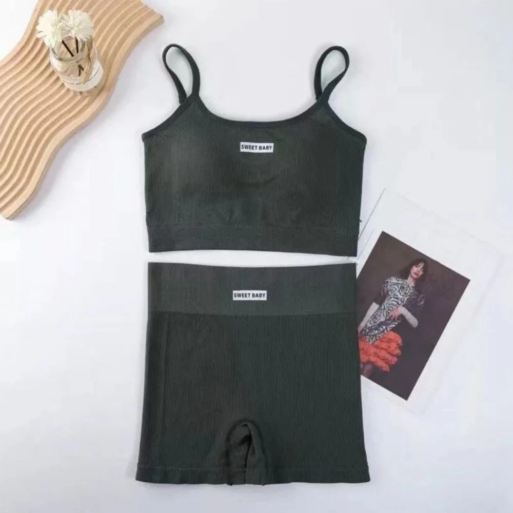 Super Stretchy Women's Sports Clothing Set Sleeveless Vest Sportswear Underwear Shorts Pants Kit Slim Fit Short