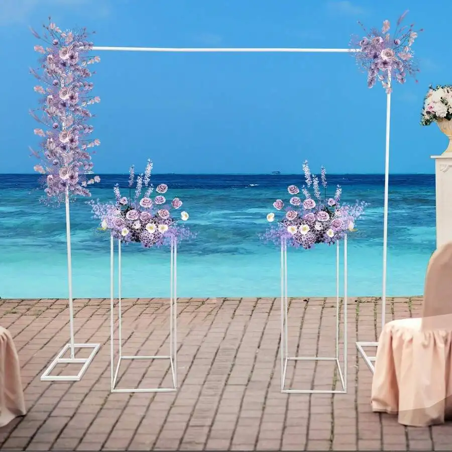 Wedding Arch Backdrop Stand, 6.6FT X 6.6FT Wedding Arches For Ceremony, Balloon Arch Stand With 2 Flower Stands Square Wedding A