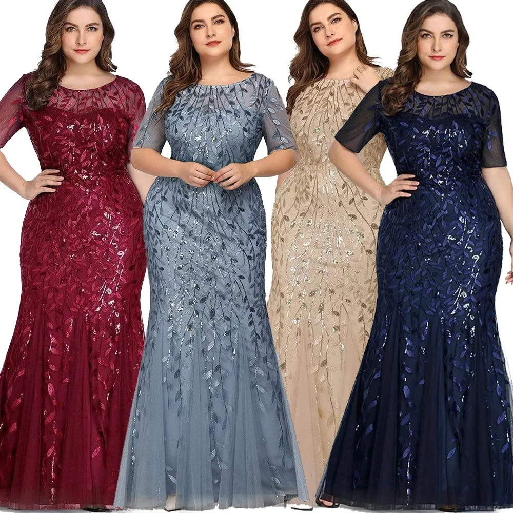 

Sexy plus Size Evening Gown with Beads And Fi Tail Design High Waist ort Sve Polyester Fiber for Women's Par Dr