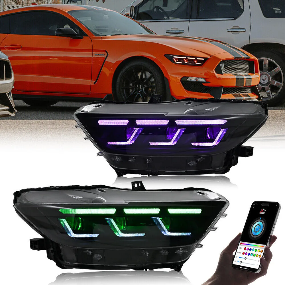 

1Set RGB Full LED Headlight For Ford Mustang 2015 2016 2017 Front Head Lamp Animation Turn Signal Front Head Lamps
