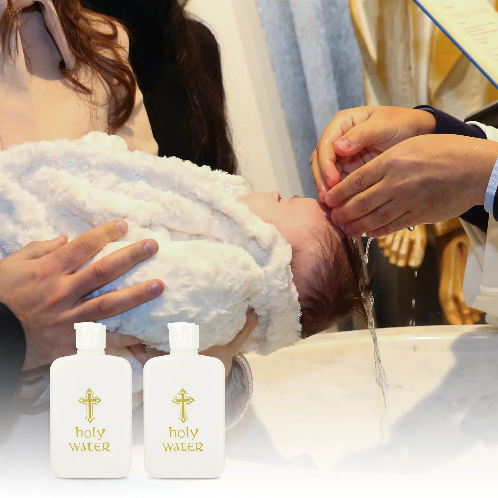 

6Pcs Holy Water Bottles Plastic White Lightweight Safety Cap Portable Refillable Church Baptism Exorcism Jesus Cross