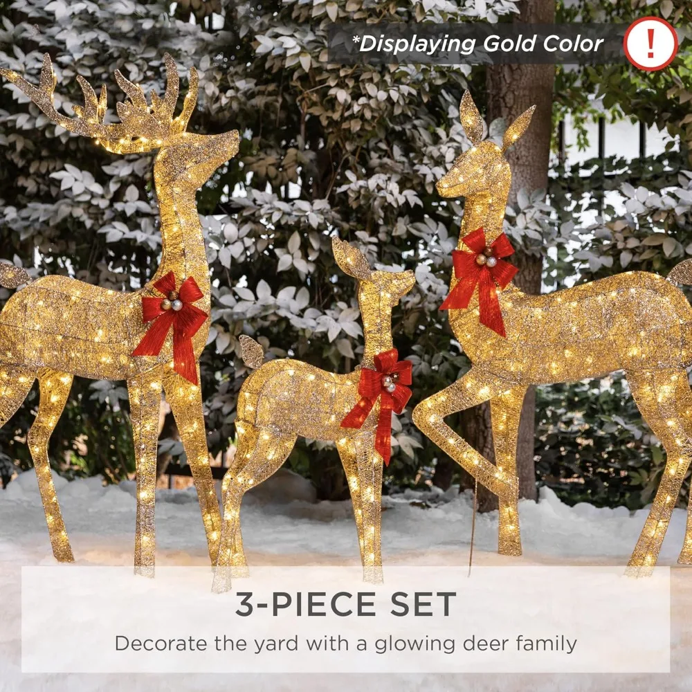 

3-Piece Large Lighted Christmas Deer Family Set 5Ft Outdoor Yard Decoration with 360 LED Lights, Stakes, Zip Ties