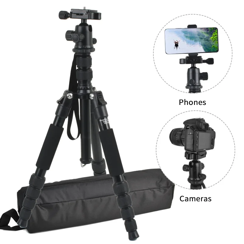 

Штатив из алюминиевого сплава для DSLR-камер с панорамной шаровой головкой для цифровой фотосъемки, монопод для смартфона, складная подставка-штатив