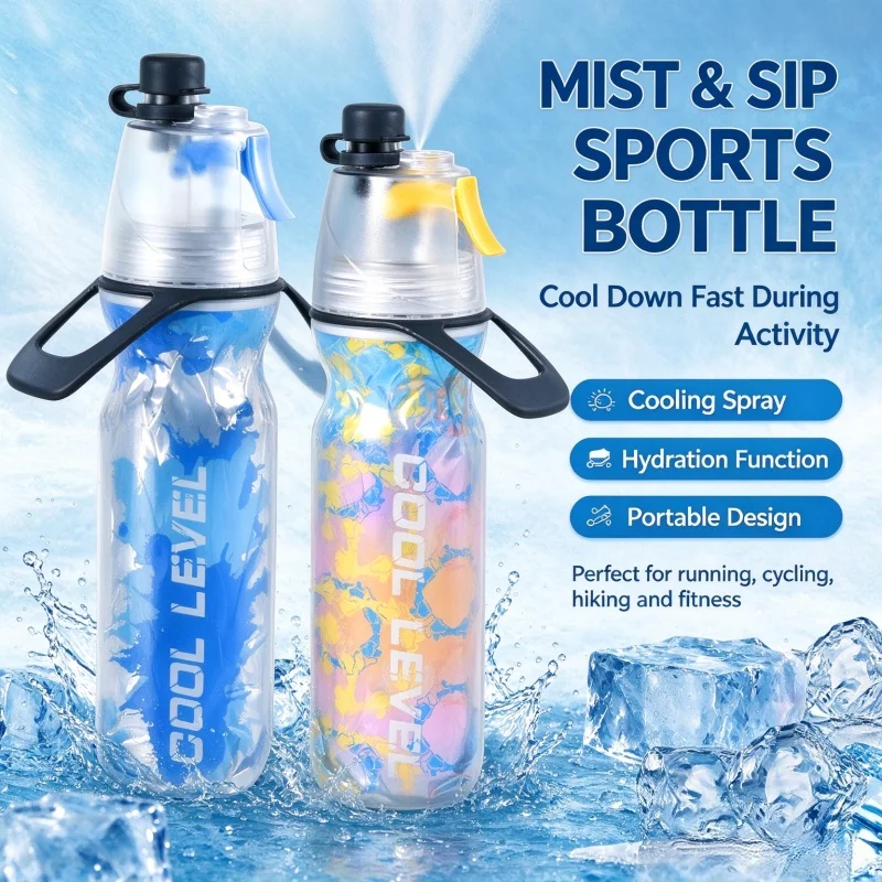 Cool Level Sports Water Bottle with Side Carry Loop, Lightweight Leakproof Portable Drinking Cup for Gym Cycling Hiking Travel