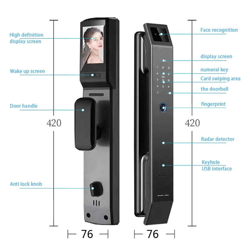 Tuya Smart Door Lock 3D Face Fingerprint Card Swiping Mechanical Key Cat Eye Waterproof App Unlocking