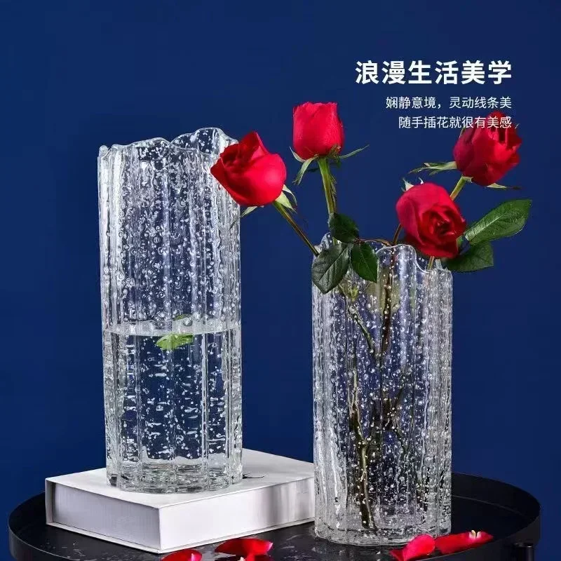 Luminous fluorescent glacier vase glass transparent flower arrangement rose flower living room dining table ornament