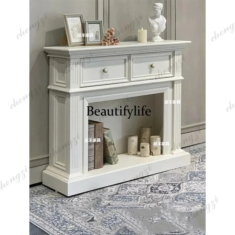 BBB French simple white solid wood fireplace cabinet new entrance living room decoration drawer fireplace rack