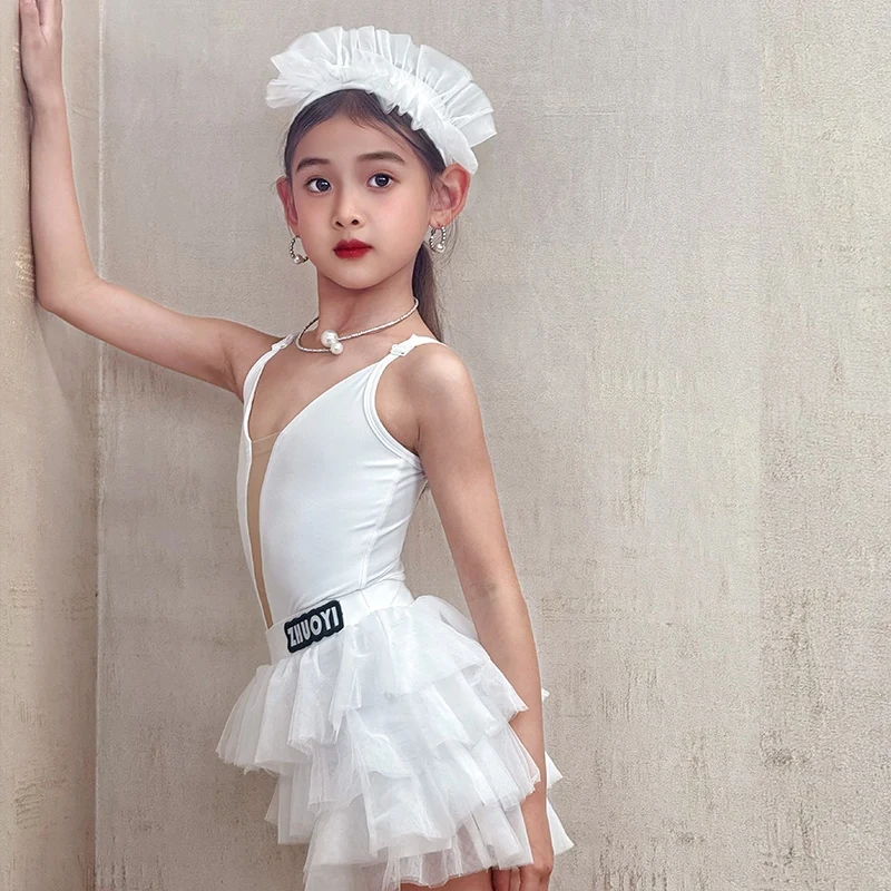 Girls Princess Dress Summer Latin Dance Performance Clothes Puffy Cake Skirt Kids Cha Cha Latin Dance Practice Dress DNV23967