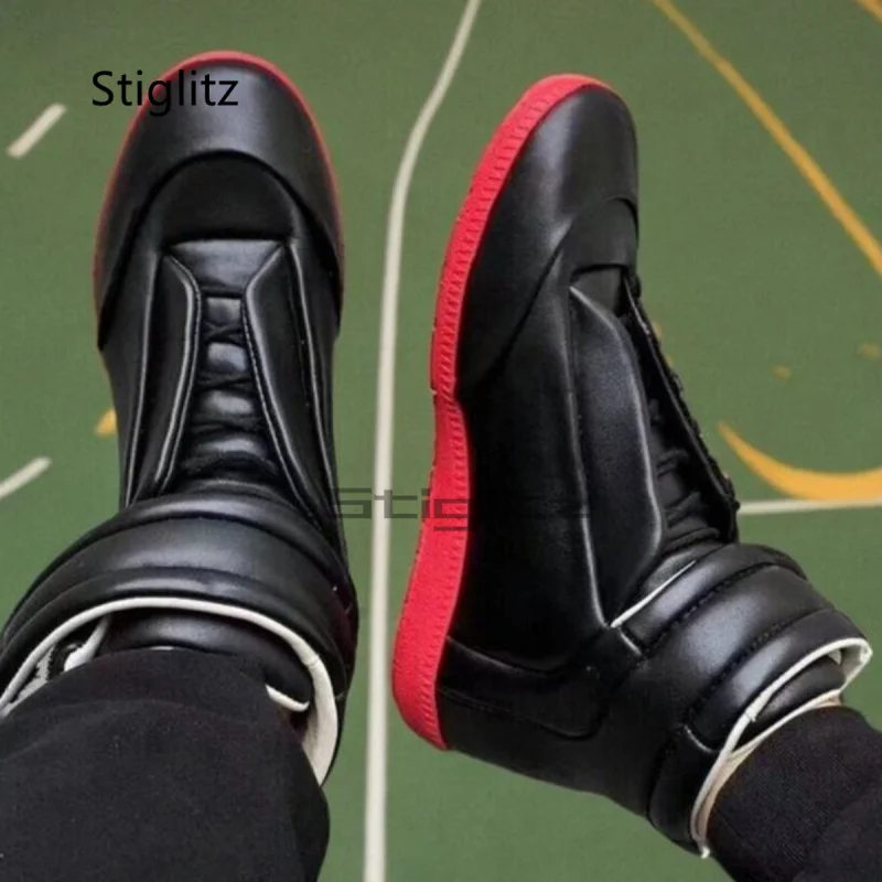 

Мужские кроссовки из натуральной кожи, высокие повседневные кроссовки на плоской подошве, осенне-зимние разноцветные уличные ботильоны на липучке