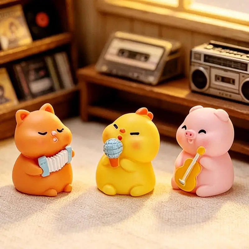 L43A Pack of 6 Mini Animal Band Figures for Desk Display Shelf and DIY Placement