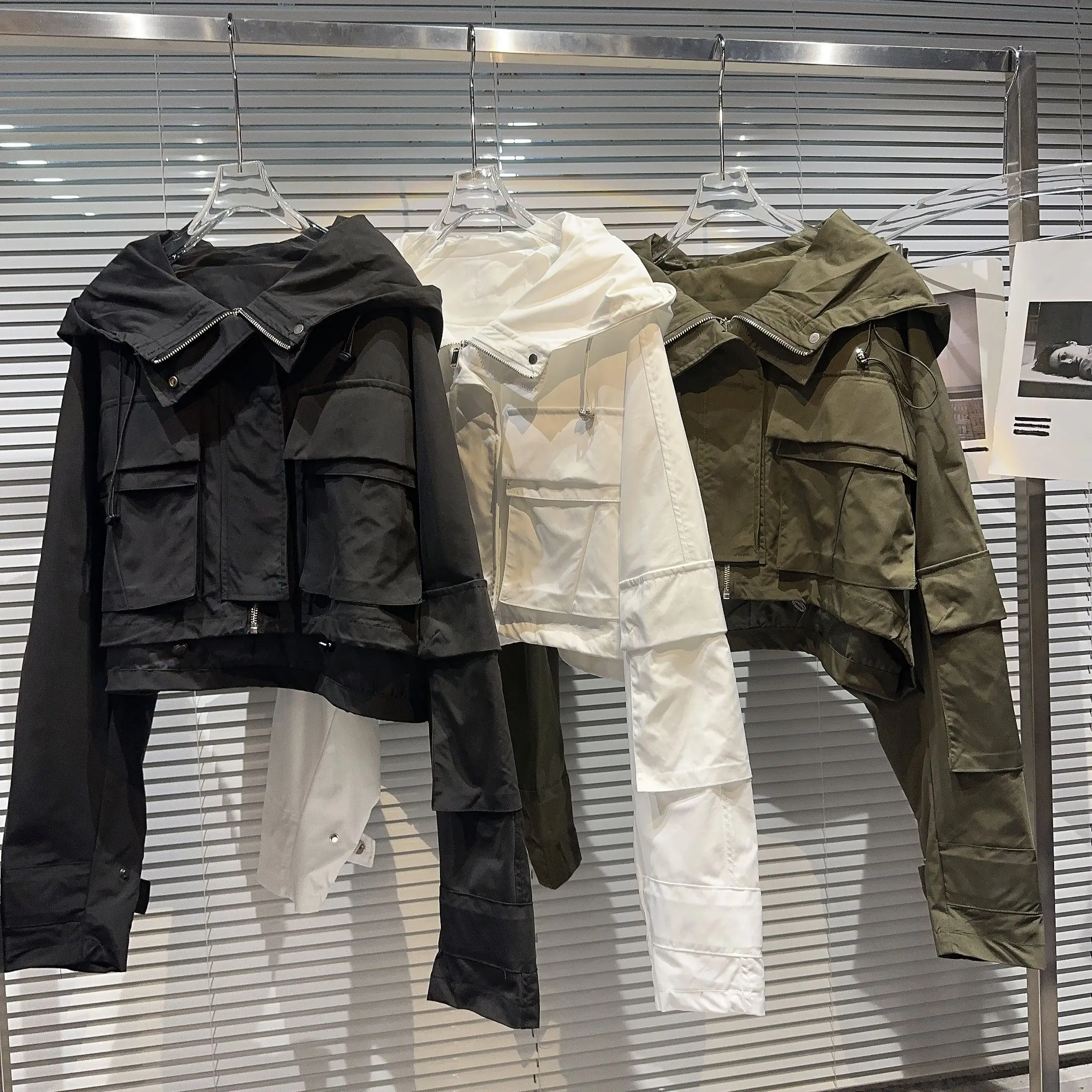 

ort Hooded Jaet Women's Trendy Hot Girl Big ket Dstring Design Commute Sle Long Sve Regular Fit Pure Color