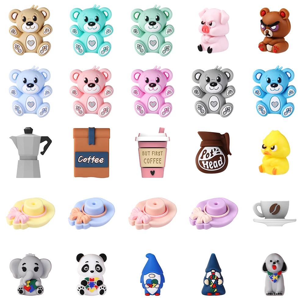 5/10PCS 3D Silicone Beads Cartoon Bear Hats Shape Craft Focal Bead For Diy Jewelry Making Keychains Hanging Gift Decor Supplies