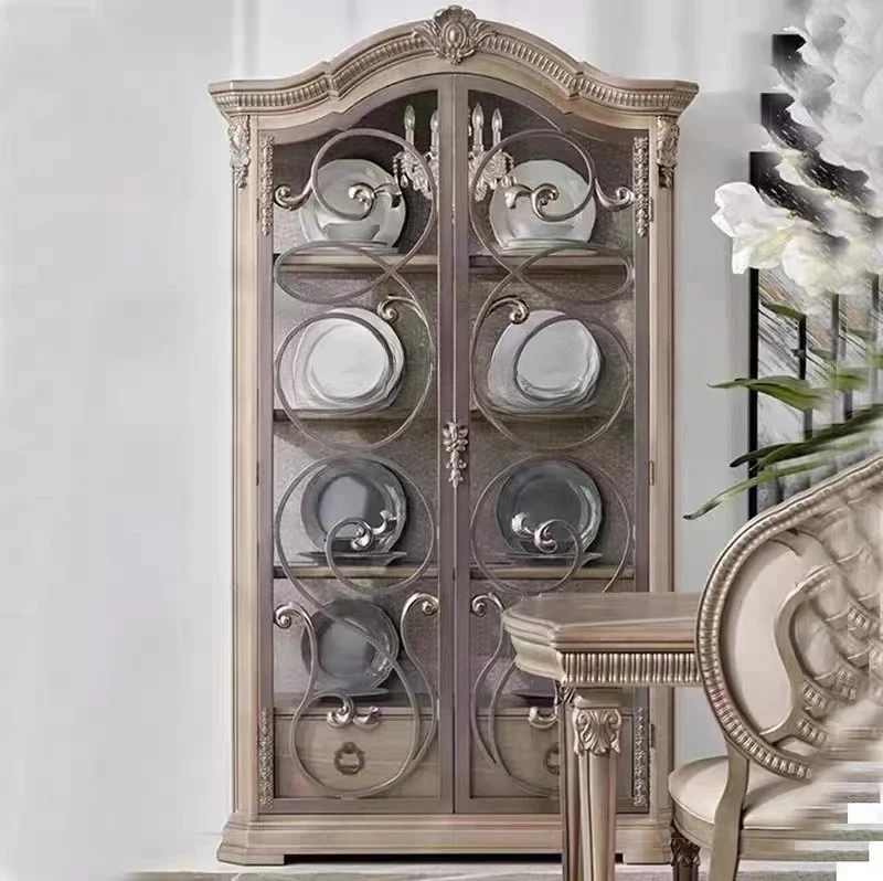 

American art glass door wine cabinet dining side cabinet American multi-functional solid wood wine cabinet retro style