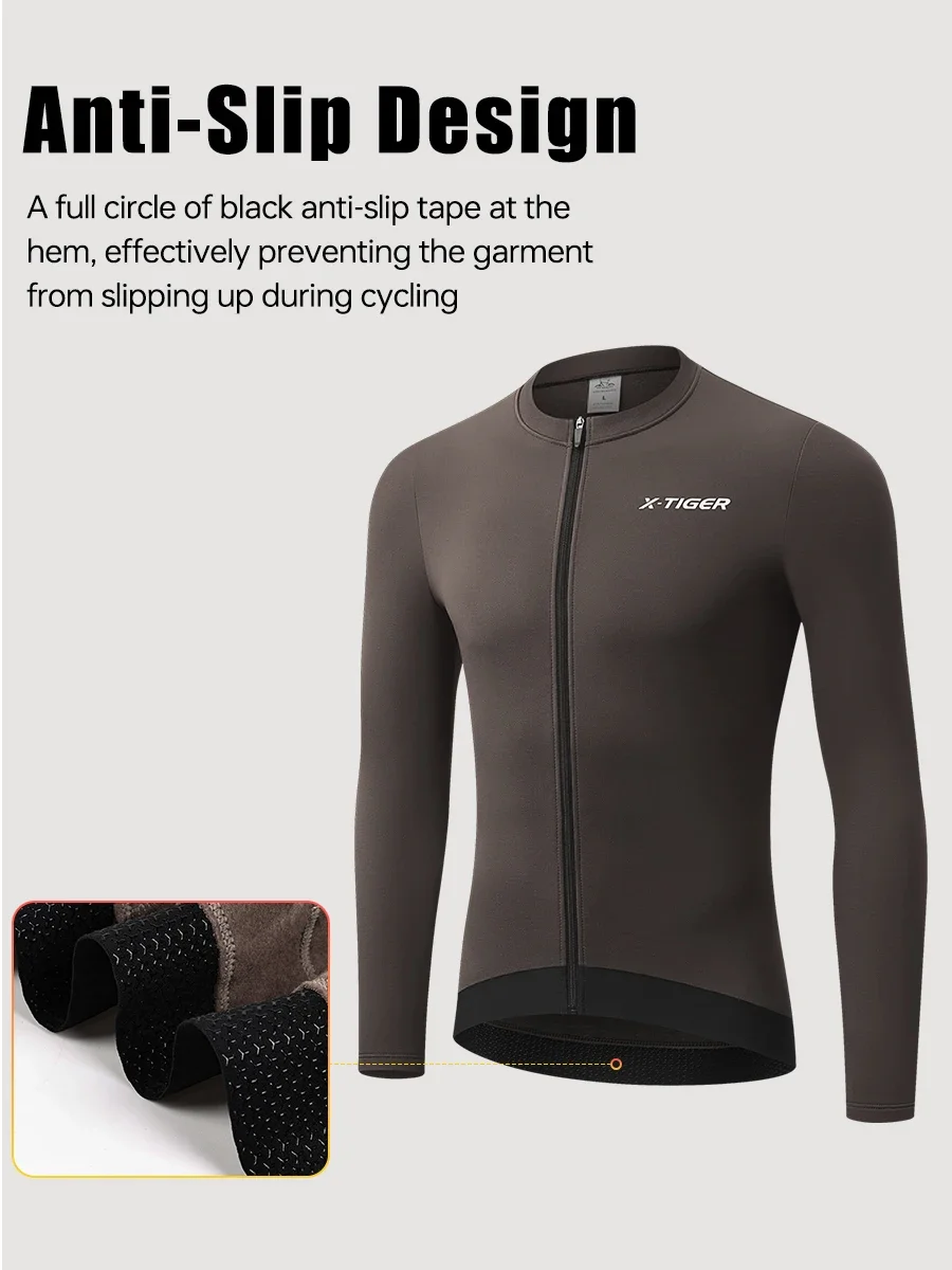 X-TIGER Fleece-Radtrikot für Herren, thermisches Radshirt mit langen Ärmeln, Fahrradshirt mit 3 Taschen und rutschfestem Saum für Rennrad- und Mountainbike-Fahrten. – Detail 7