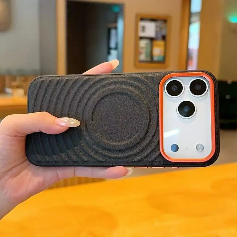 حافظة جلدية مغناطيسية بنمط تموج لهاتف آيفون 17 برو ماكس اير 17 16E 16 Plus 15 غطاء هاتف حماية كاملة للشحن اللاسلكي #6