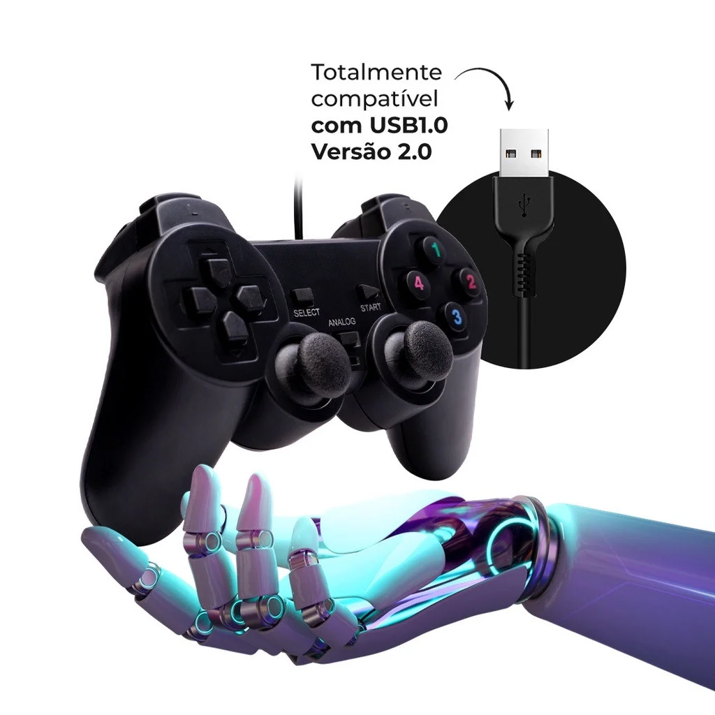 Controle joystick gamer jogos console e computador entrada usb