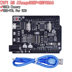 UNO R3 + WiFi ATmega328P+ESP8266 (32Mb memory) USB-TTL CH340G For Arduino Uno NodeMCU WeMos ESP8266 One New Arrival