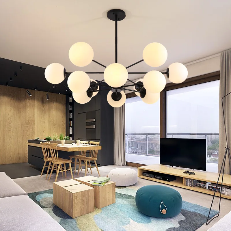 New Nordic Haging Lamp LED Chandeliers For Living Room Bedroom Home Decor Lustre Hall Luxury Glass Ball Ceiling Pendant Lights