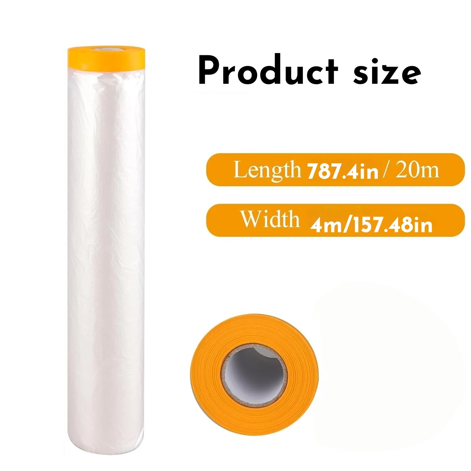 1 Rolls 4x20m Tape and Drape,  Pre-Taped Masking Film, Adhesive Plastic Painting Drop Film, Multi Use Paint Masking Paper