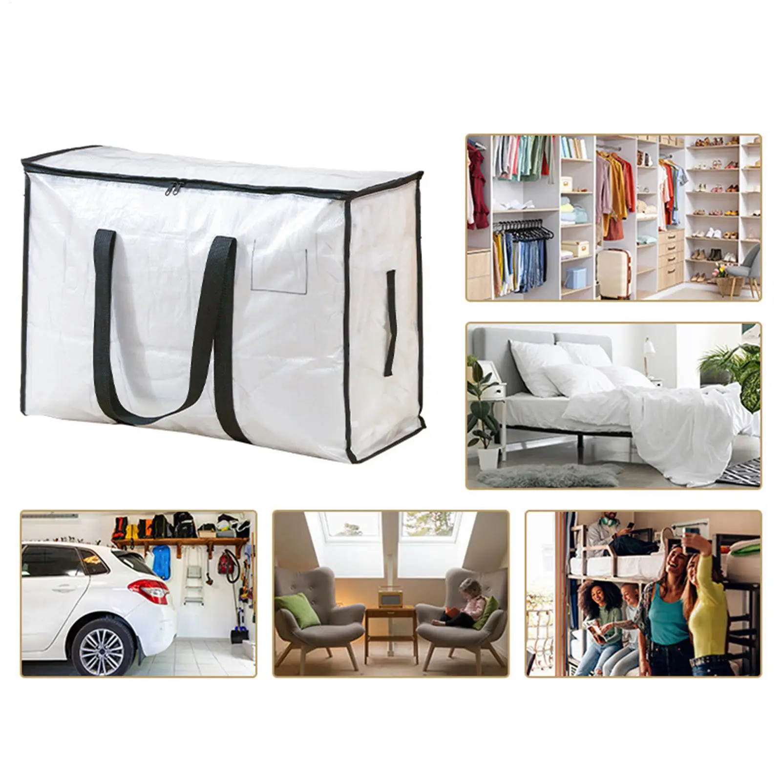 Storage Bags Transparent Heavy Duty Waterproof Carrying Pouch Large Tote Bag For Closet Dorm College Apartment Shoe Comforter view 3