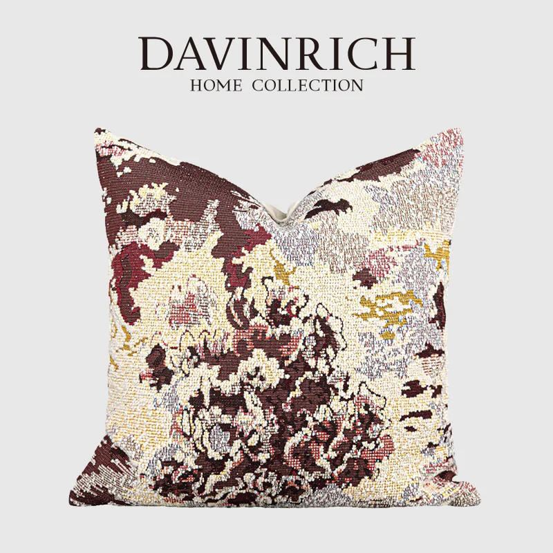 

DAVINRICH Multicolored Dream Garden Cushion Covers High End Abstract Floral Jacquard Boucle Pillow Case Modern Retro Upholstery