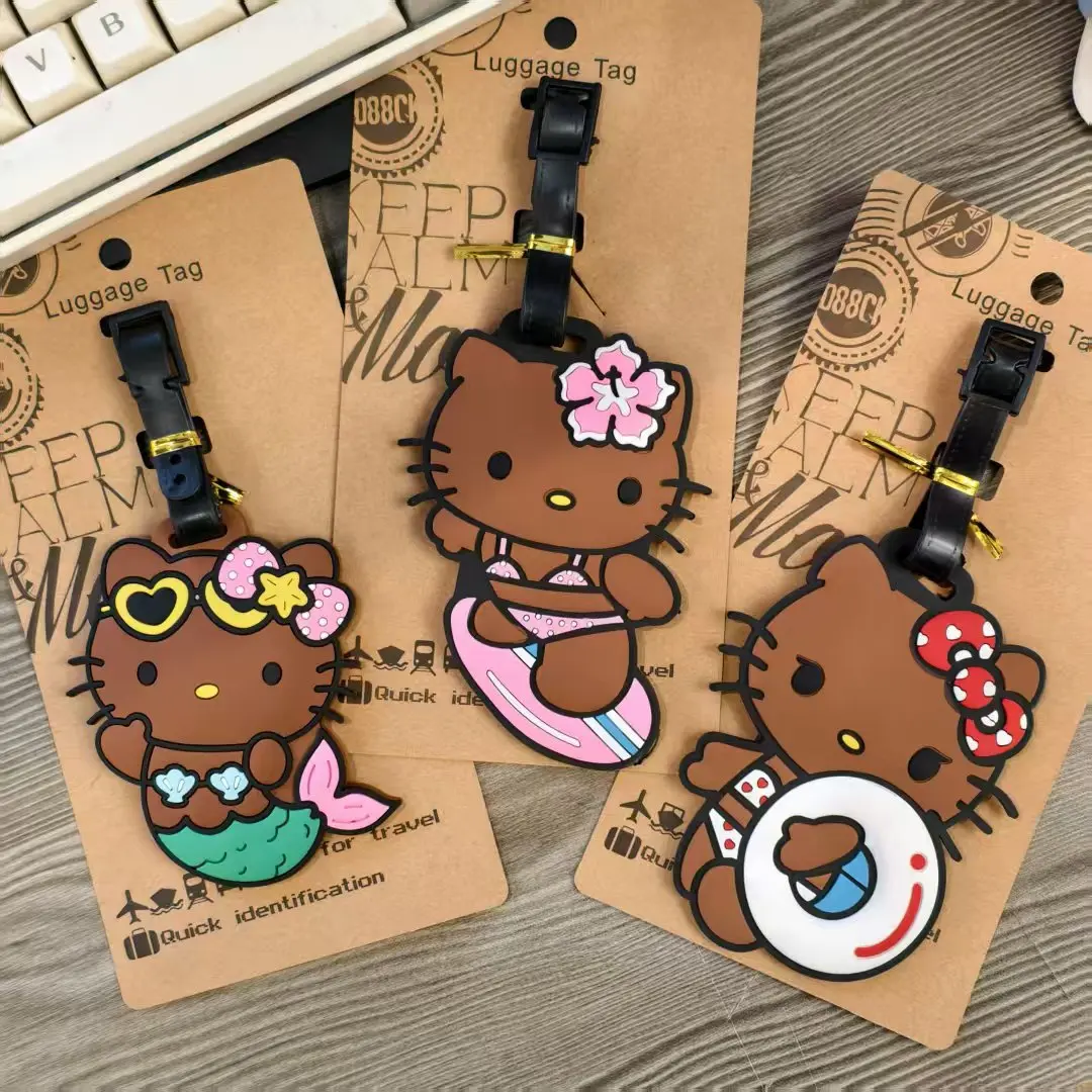 

Sanrio Hello Kitty черная кожа мультяшная багажная бирка прекрасный интернат дорожные аксессуары для багажа украшение в гавайском стиле подарок