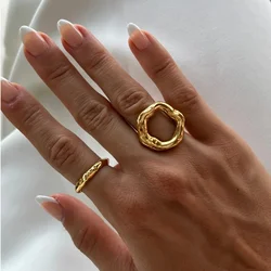 Yori Stainless Steel Hollow Lava Flower Open Ring For Women Fashion Daily Party Metal Comfortable Charm Daily Jewelry
