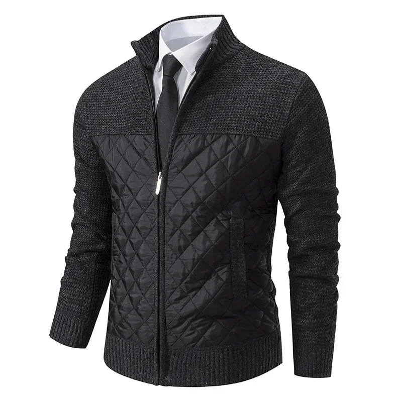 

2023 New Cotton Thickened Men's Sweater Jacket Large Long Sleeve Zippered Knitted Coat Stand Up Collar Cardigan