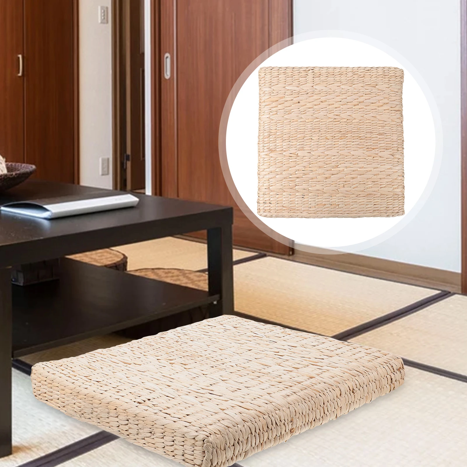 

1pc Hand-Made Woven Mat Square Straw Seat Cushion Thick Comfortable Home Meditation Floor Pad For Yoga Decorative