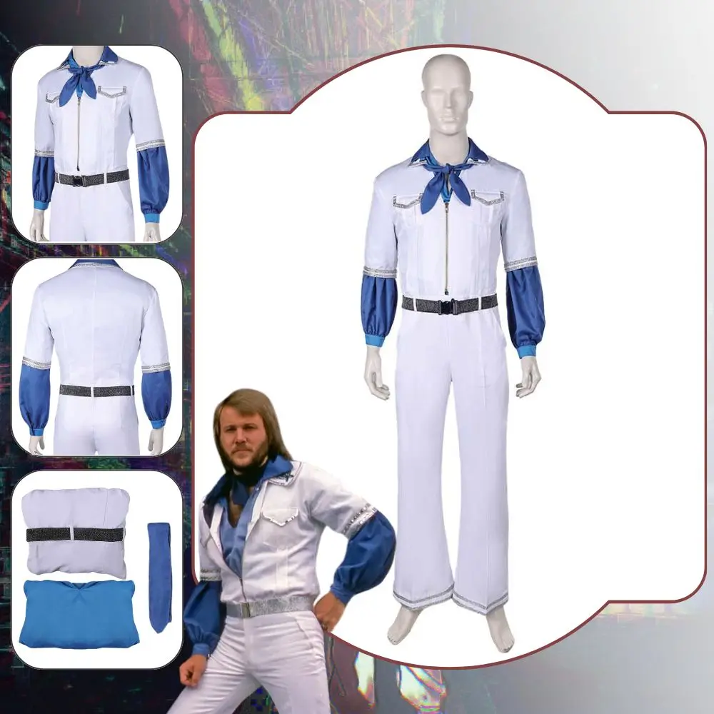 Benny Anderson ABBA Cosplay Fantasia 70s 80s Costume Disguise for Adult Men Jumpsuit Outfit Halloween Carnival 70s Party Clothes