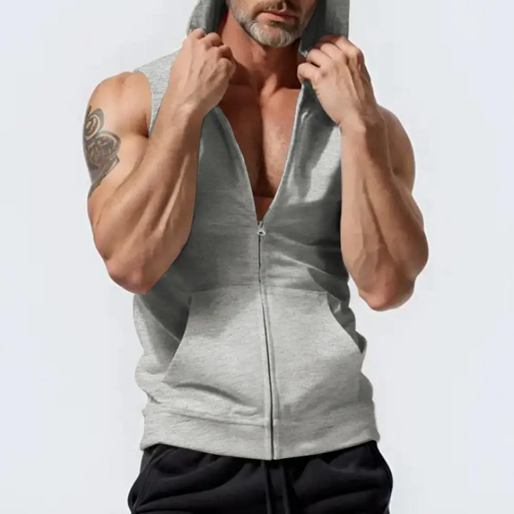 

Cotton Mens T-shirt Sleeveless Tank Top Hooded Solid Color Fitness Men Muscle Vests Bodybuilding T Shirt For Men Sport Tees ﻿