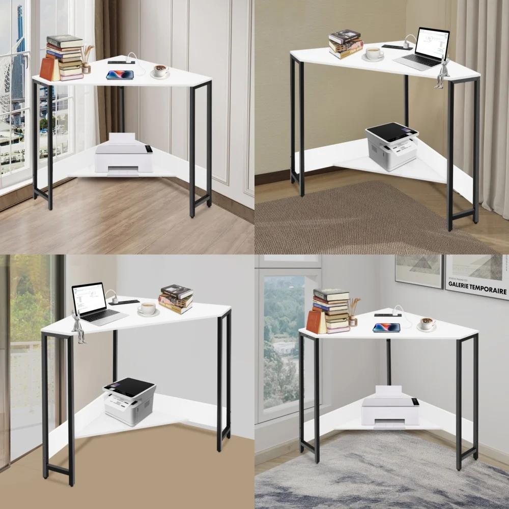 

Computer DesksCorner Computer Desk with Power Outlets Home Office Triangular Table Space Saving Design
