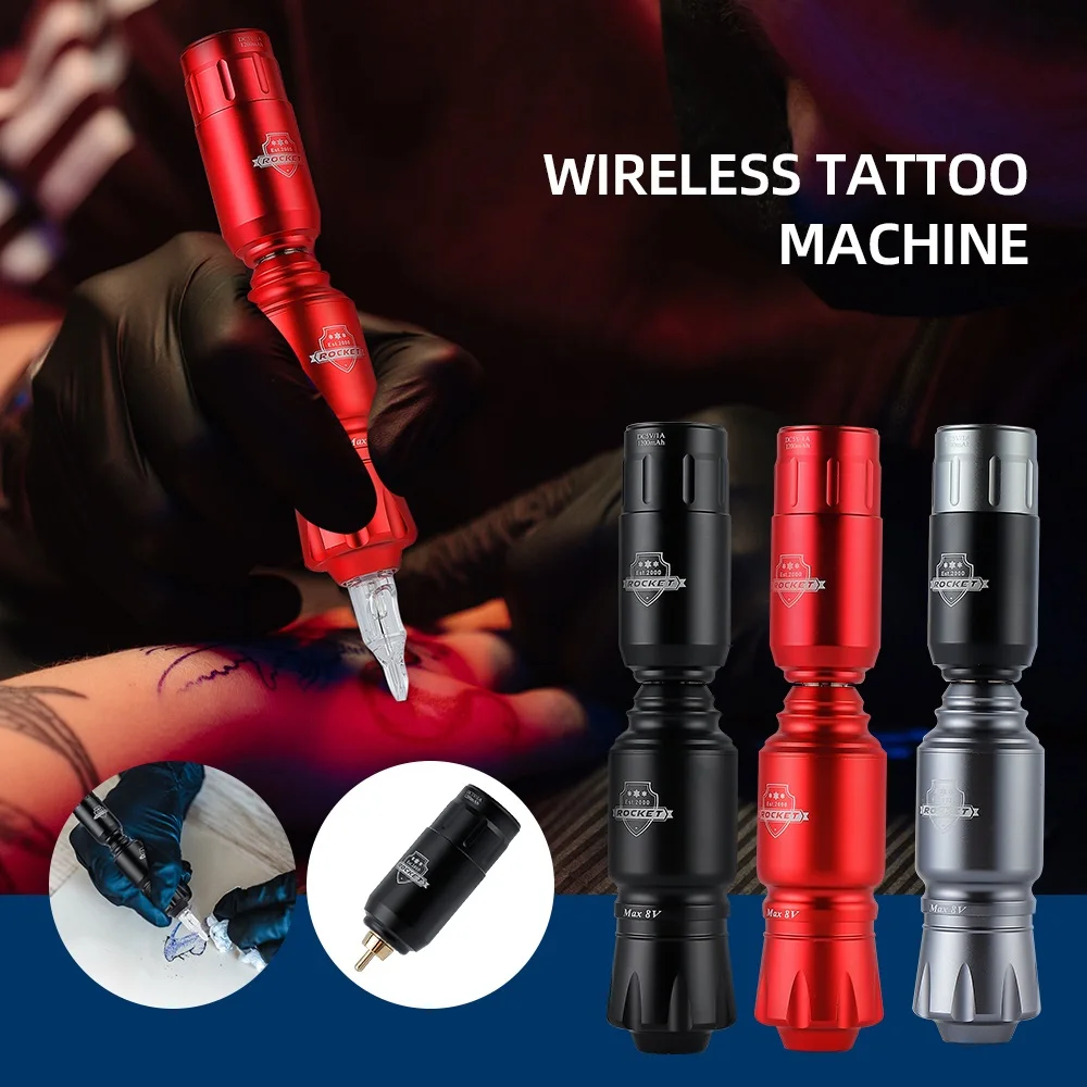 Mini Rocket Tattoo Machine Set 1200mAh Wireless Tattoo Power Supply Voltage Display RCA Interface Rotary Tattoo Pen Kit