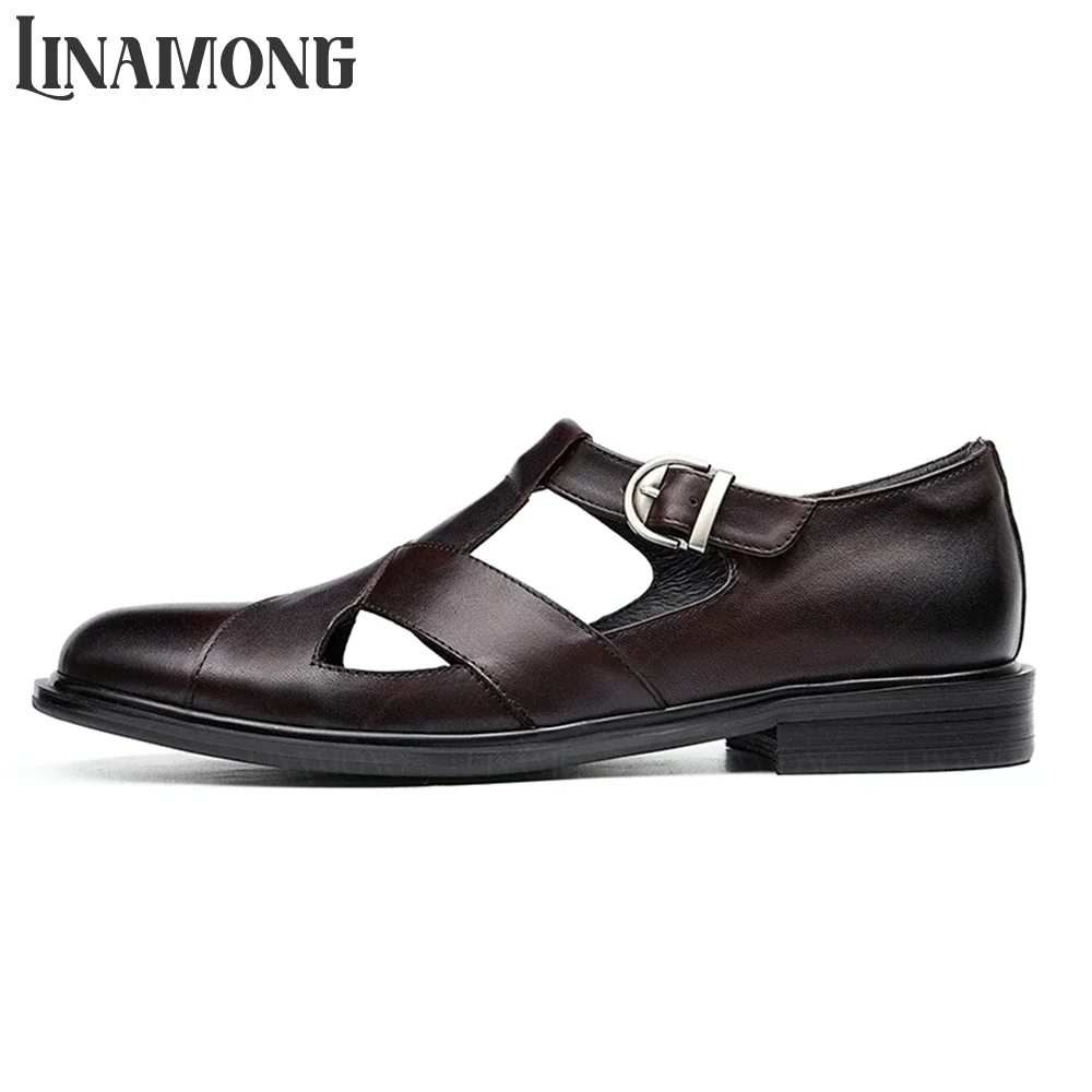 Braided Genuine Leather Summer Sandals for Men Cowhide Buckle Business Dress Shoes for Summer Elegant Breathable Leather Shoes